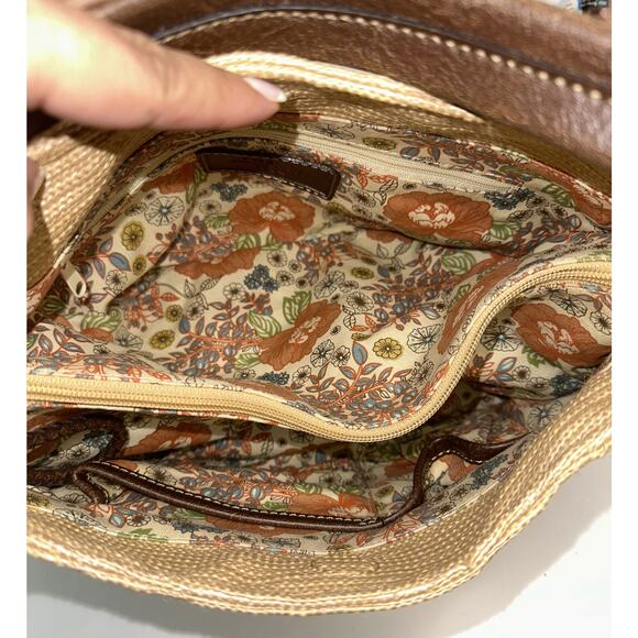 Fossil Genuine Classic 1954 Shoulder Bag Natural & Leather Floral Print Inside - Picture 5 of 10